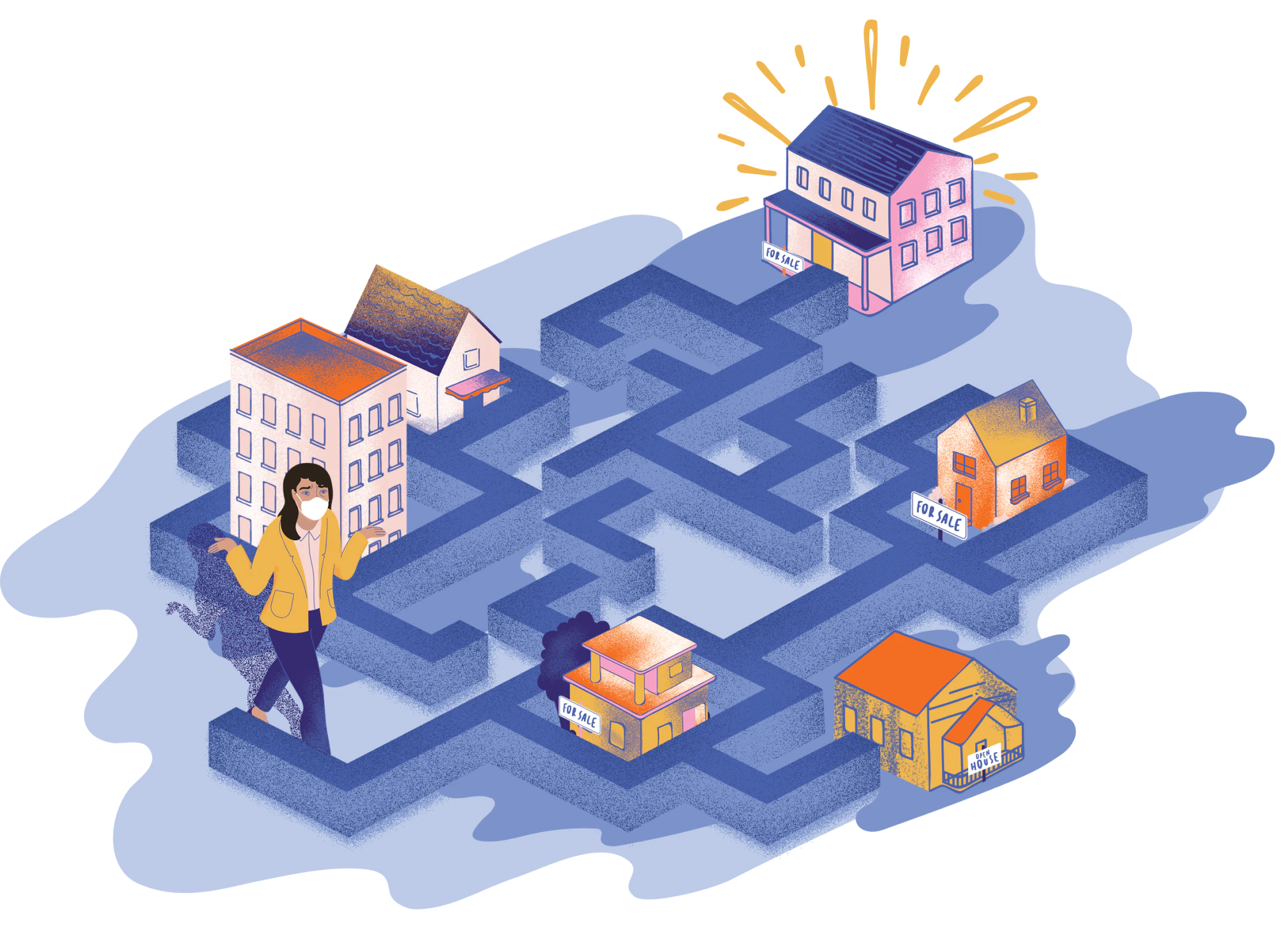 illustration of neighborhood maze